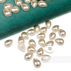 15x11mm Vintage 1970's Domed Teardrop Flat-Back Faux Pearls - 36 Pieces