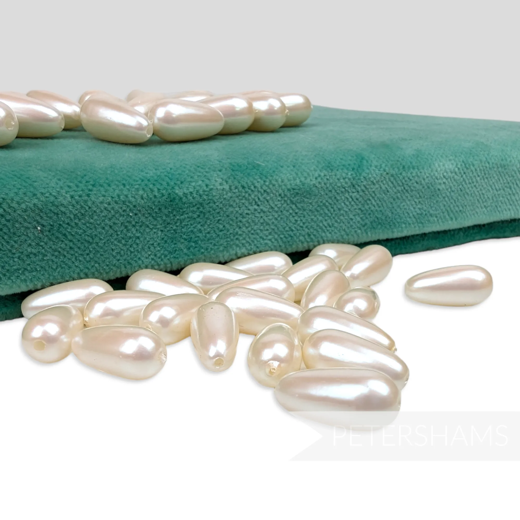 16x8mm Ivory Vintage Acrylic 2 Hole Faux Teardrop Pearls - 36 Pieces