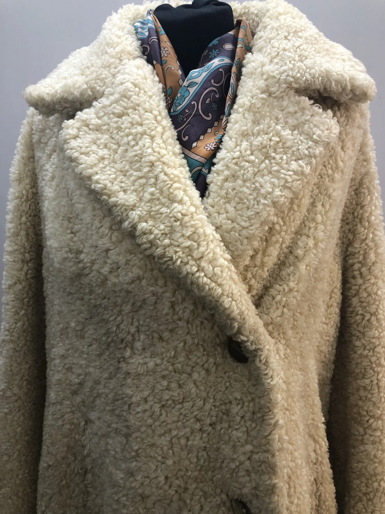 1960s Teddy Coat in Cream - Size UK 14