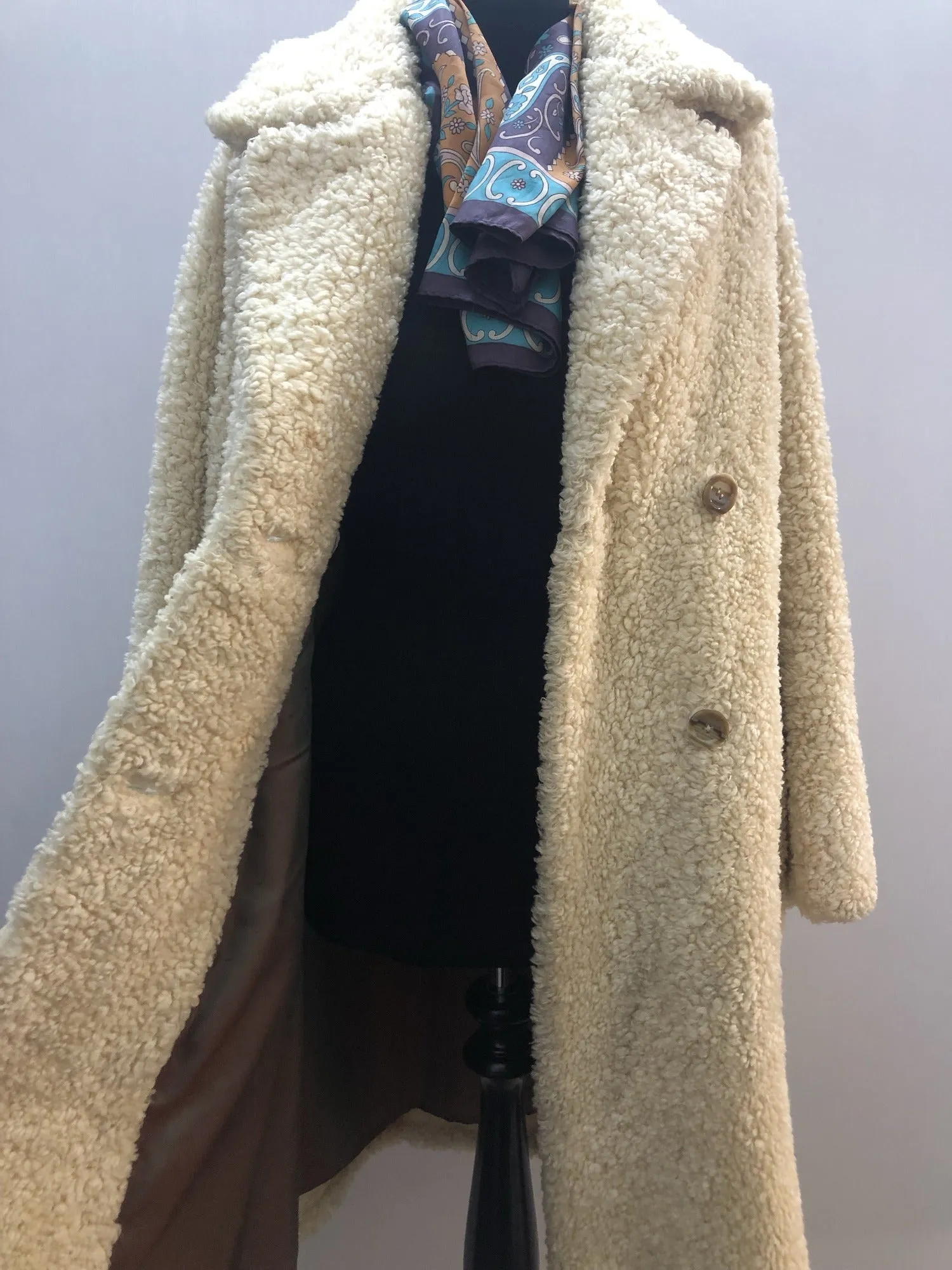 1960s Teddy Coat in Cream - Size UK 14
