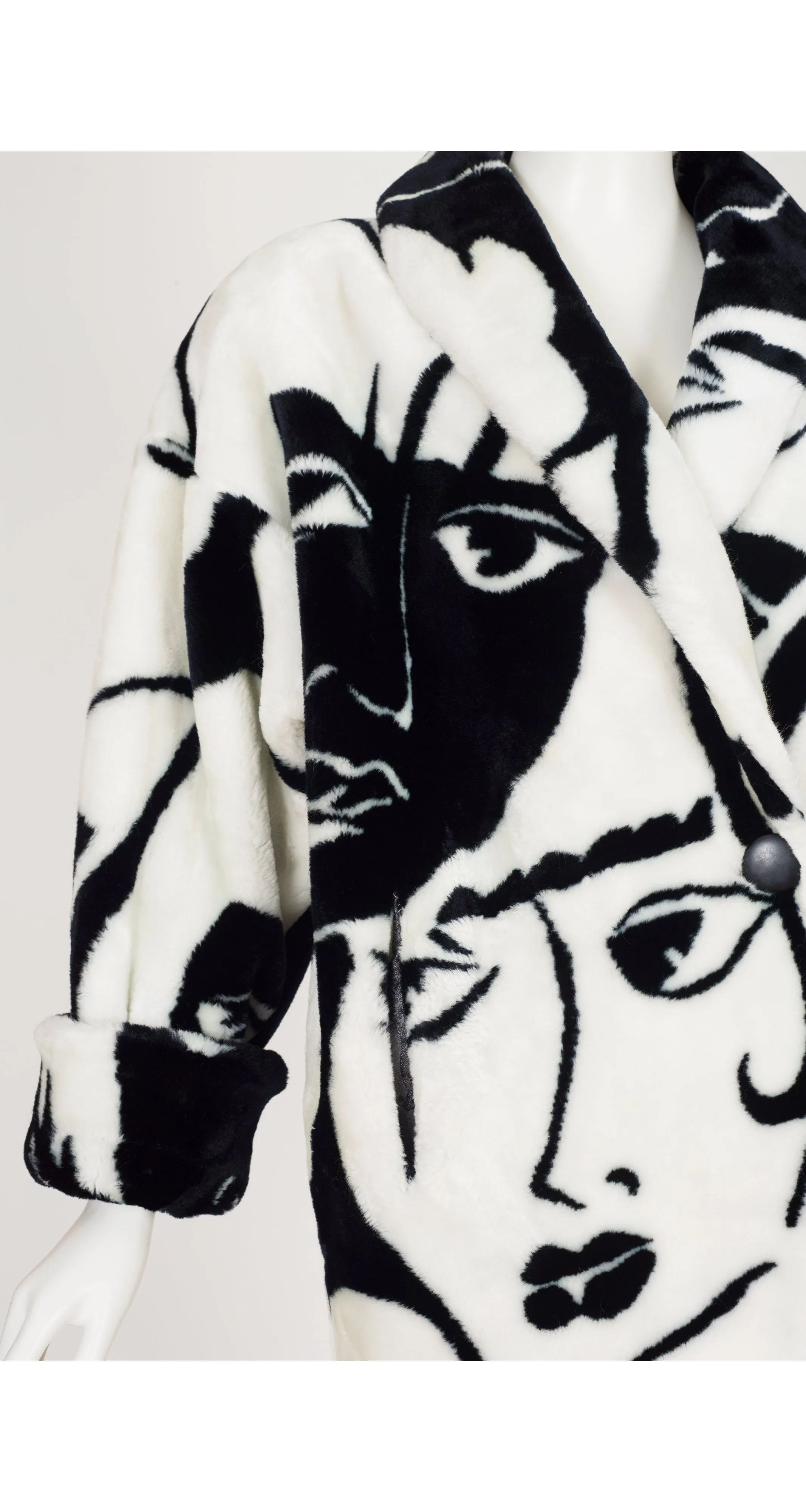 1980s Face Print Faux Fur Oversized Coat