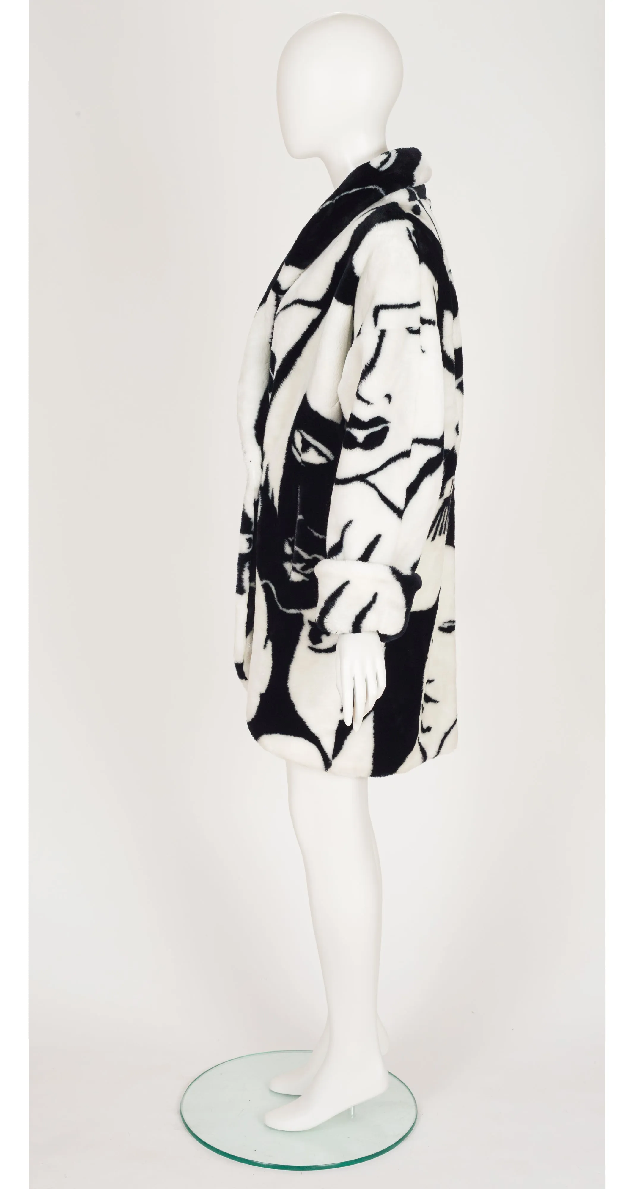 1980s Face Print Faux Fur Oversized Coat