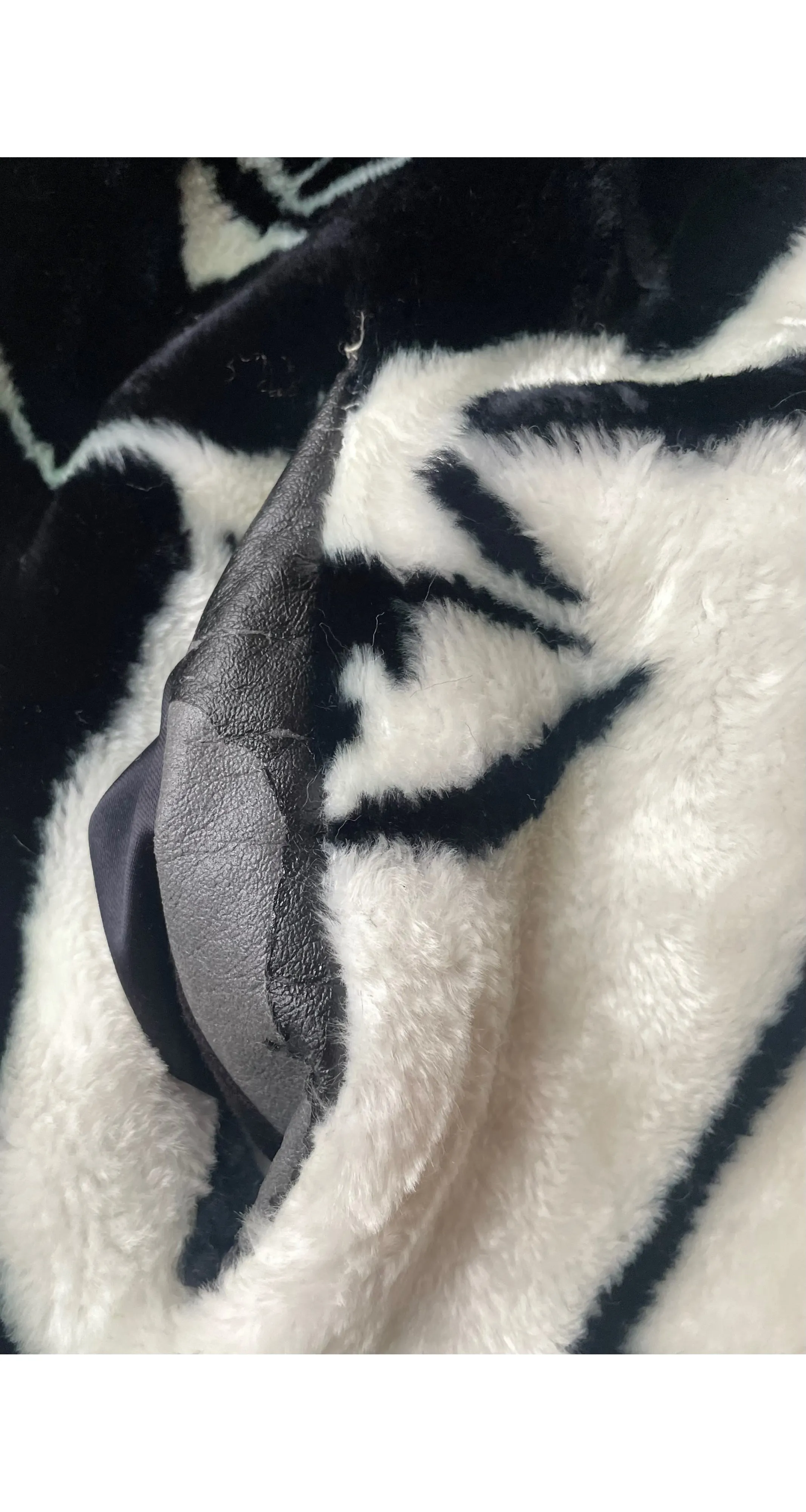 1980s Face Print Faux Fur Oversized Coat