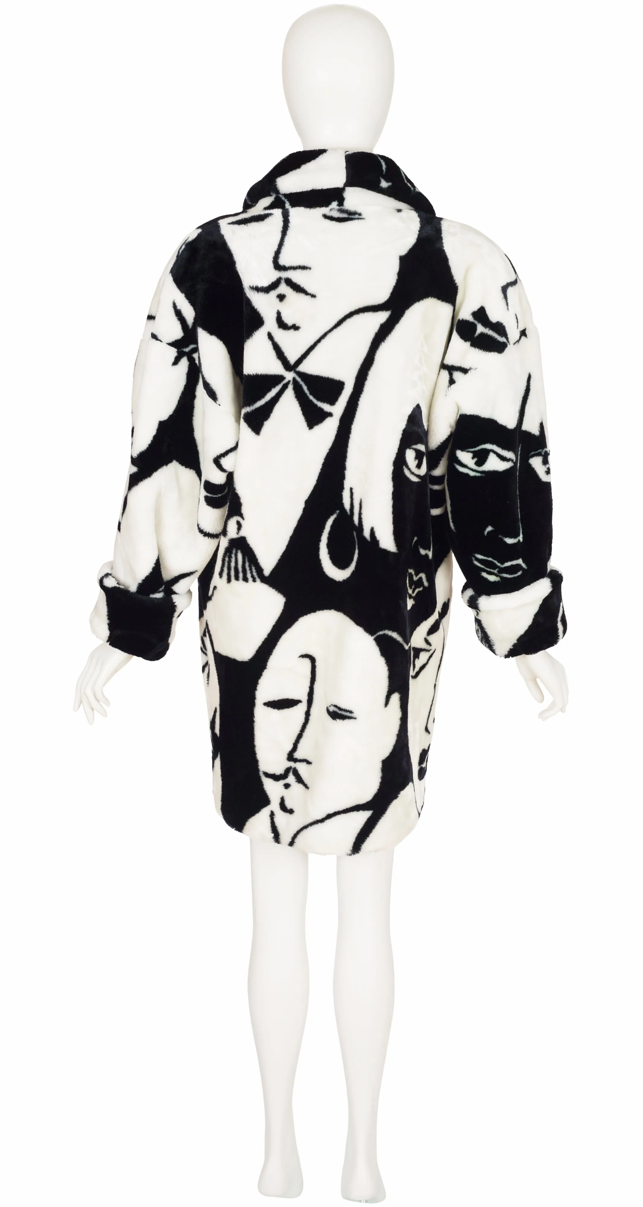 1980s Face Print Faux Fur Oversized Coat
