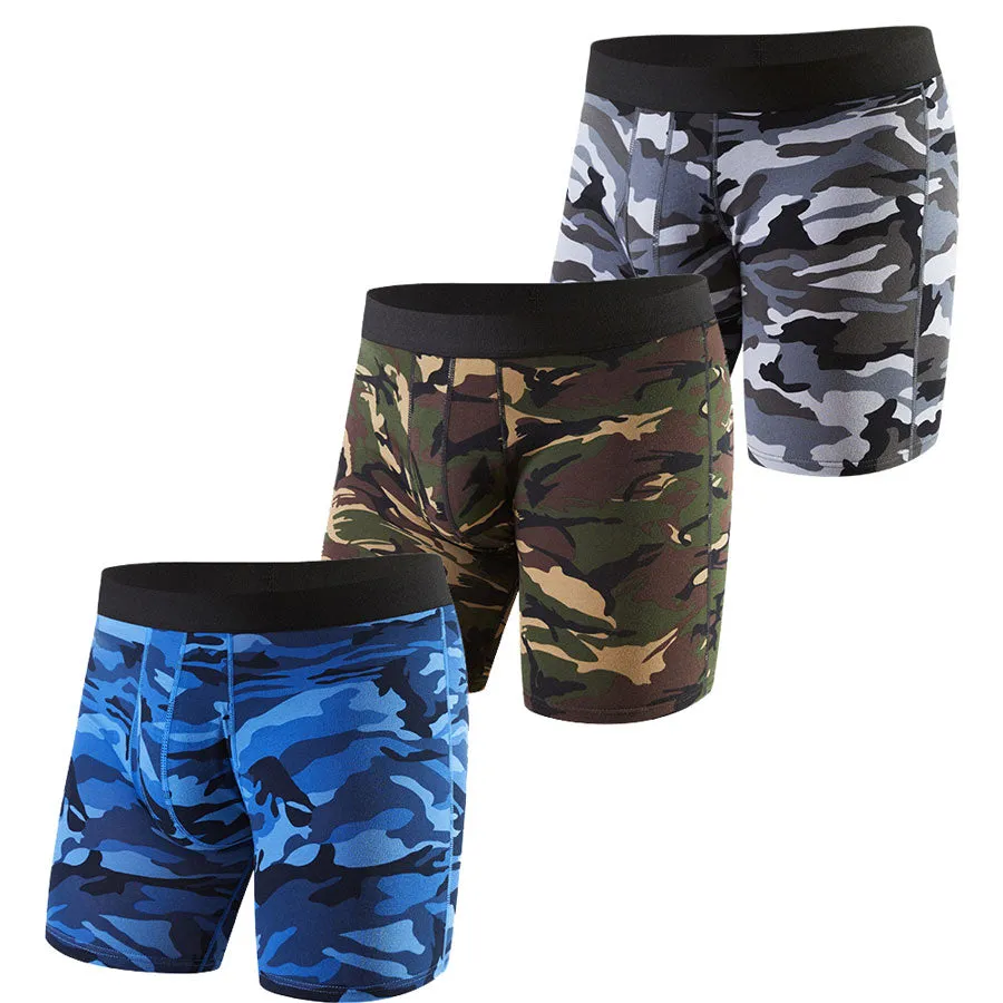 3PCS Mens Camouflage Underwear Cotton Boxer Briefs Comfy Breathable Underwear Shorts