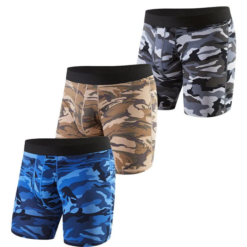 3PCS Mens Camouflage Underwear Cotton Boxer Briefs Comfy Breathable Underwear Shorts