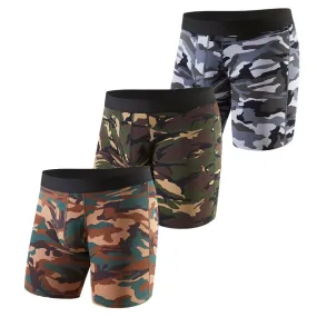 3PCS Mens Camouflage Underwear Cotton Boxer Briefs Comfy Breathable Underwear Shorts