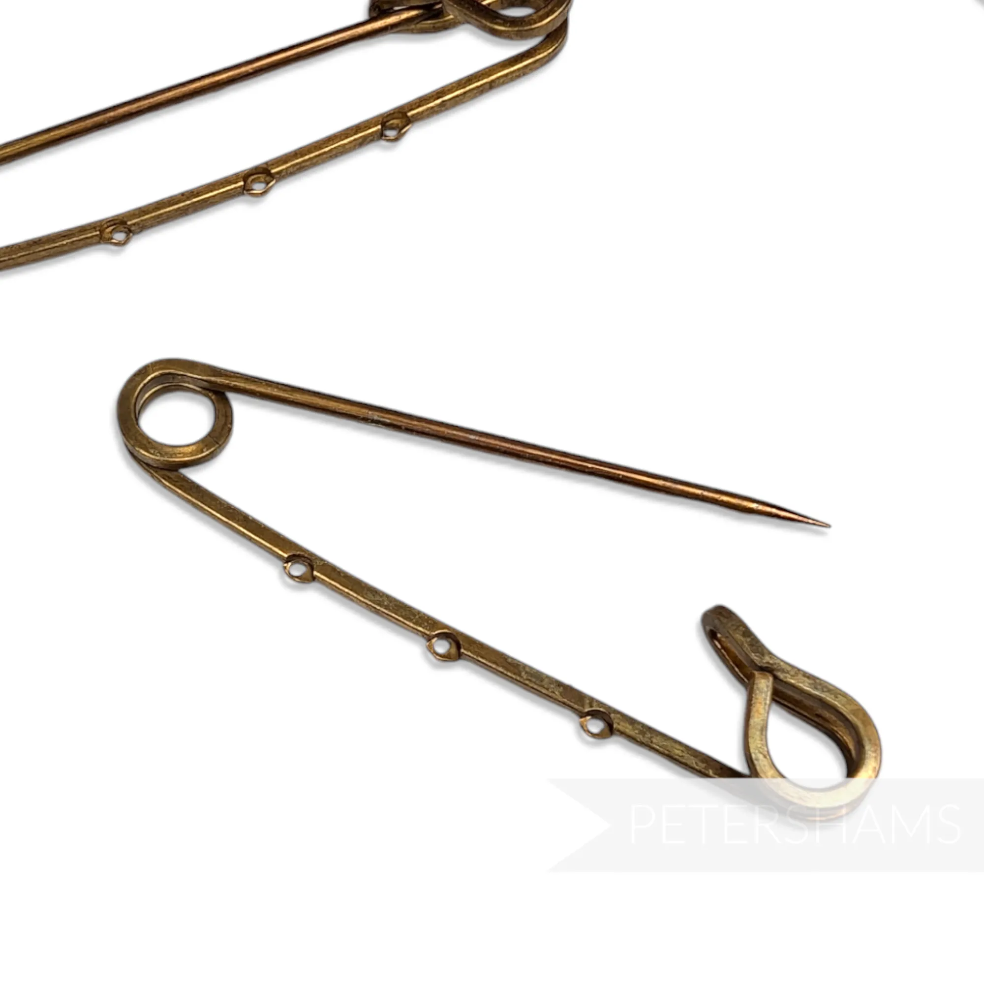 62mm Vintage 1980's Large Brass Safety Pin with 3 Holes