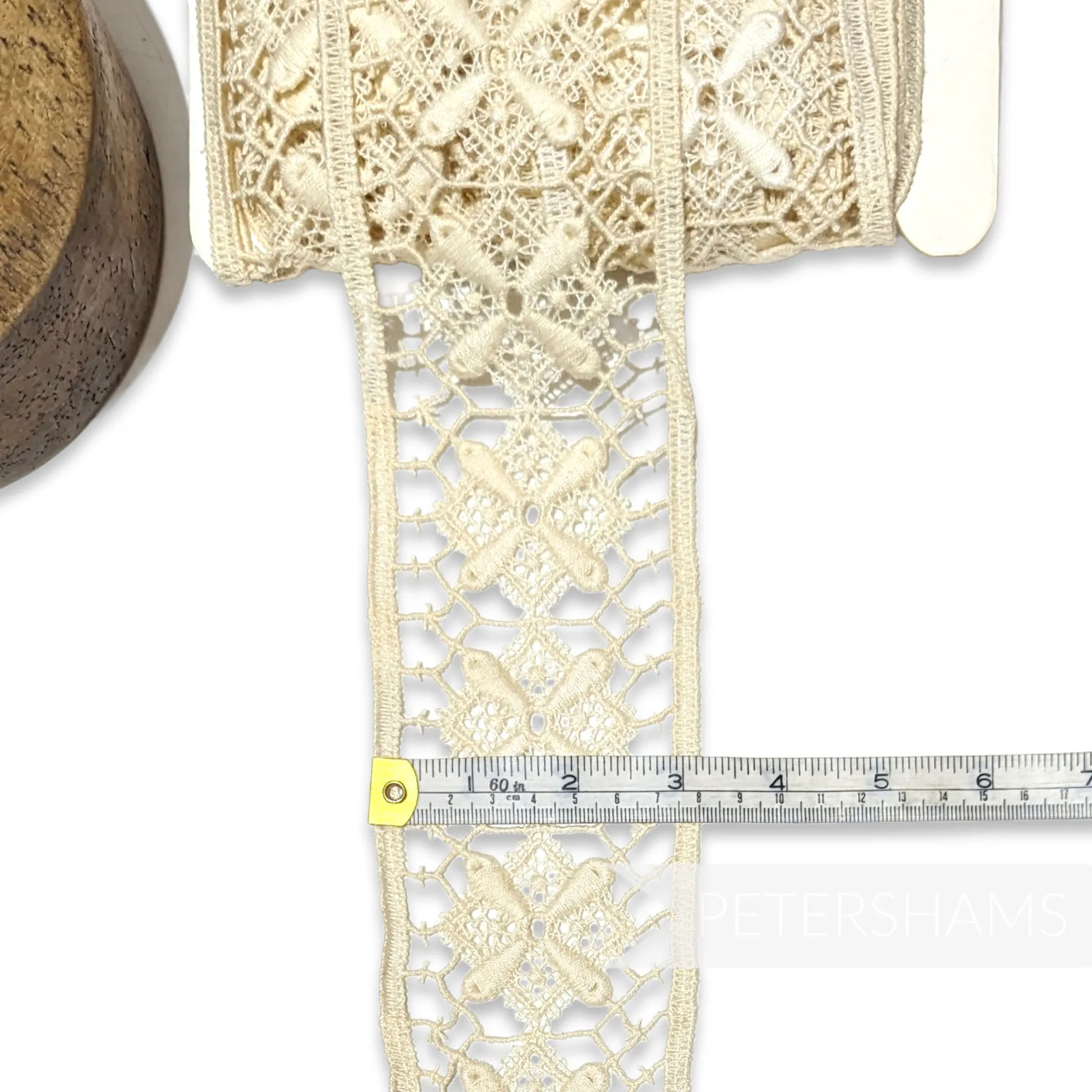 80mm Wide Diamond Pattern Cotton Fine Lace Trim - 1m