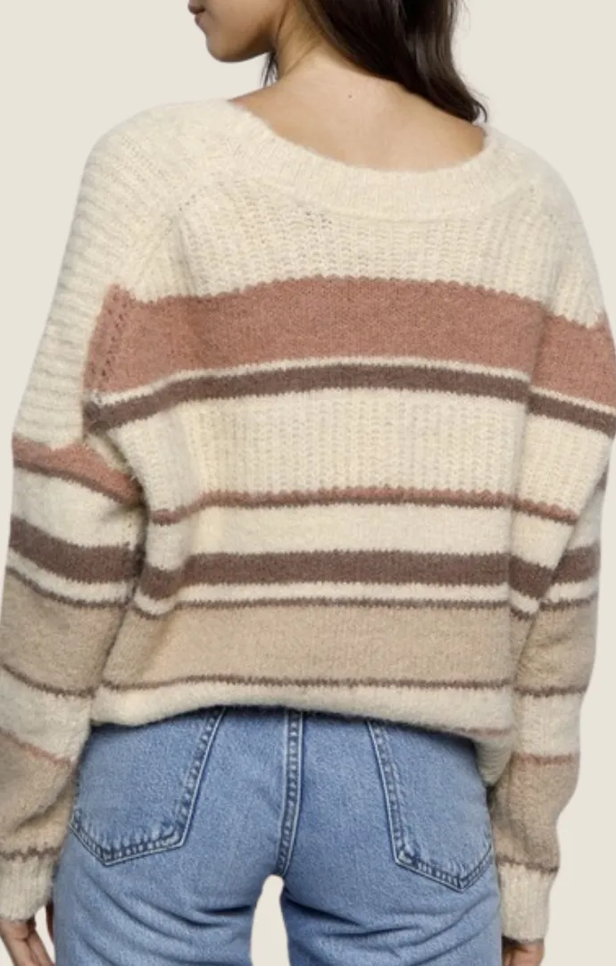 Alana Beige Striped Knit Cardigan