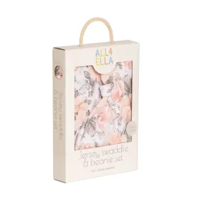 All 4 Ella Organic Jersey Swaddle & Matching Beanie Set - Soft Florals