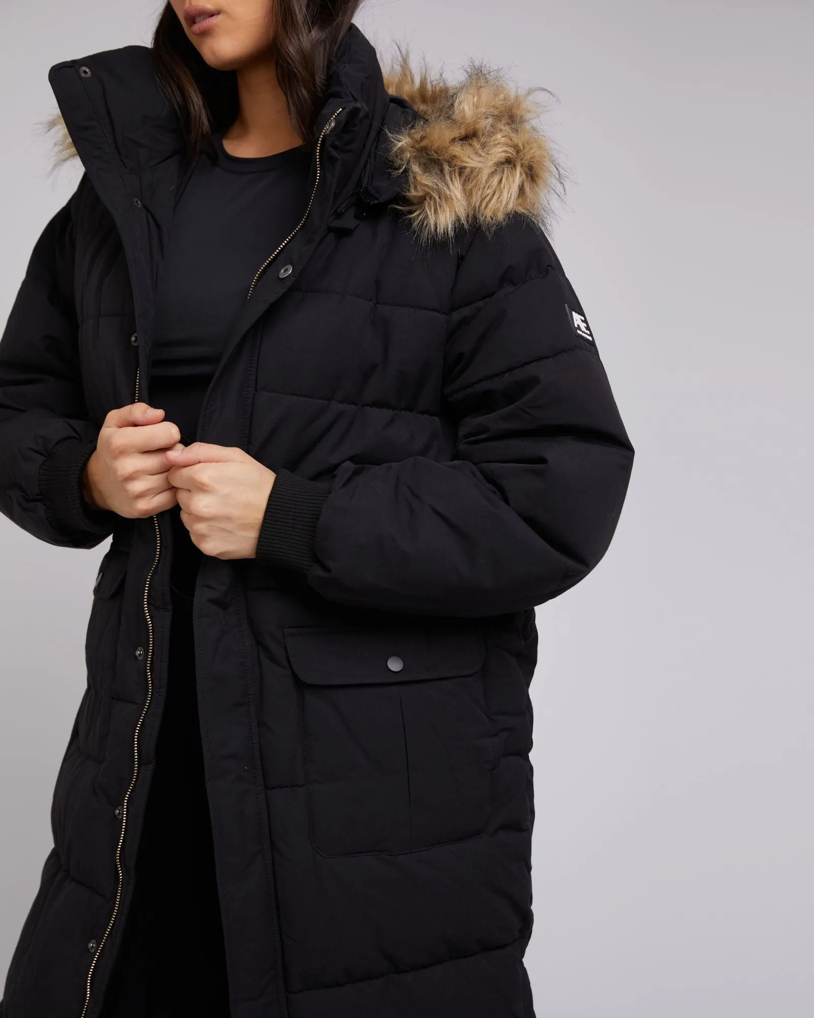 All About Eve Active Fur Longline Puffer - Black