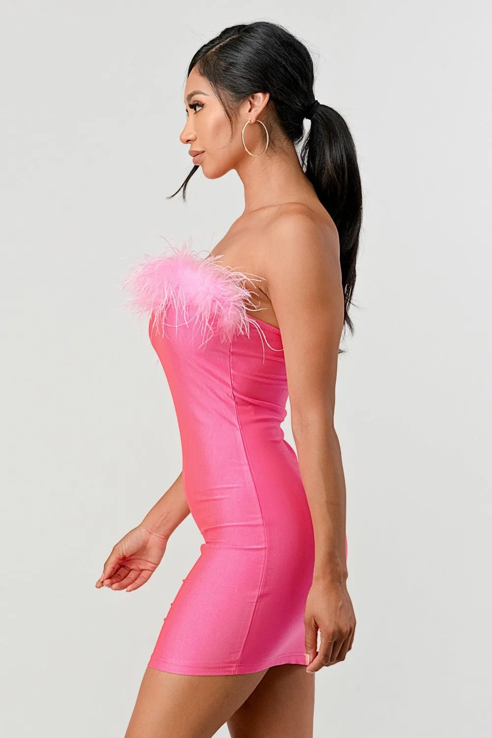 Angel Baby Feather Trim Bandeau Mini Dress