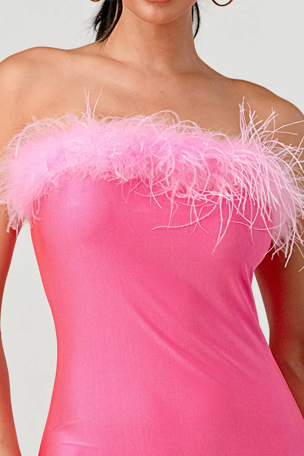 Angel Baby Feather Trim Bandeau Mini Dress