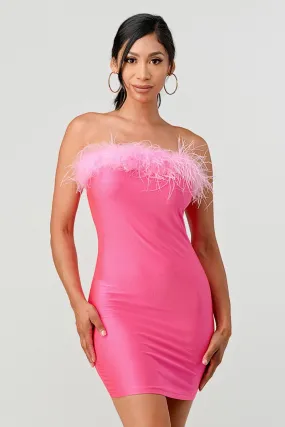 Angel Baby Feather Trim Bandeau Mini Dress
