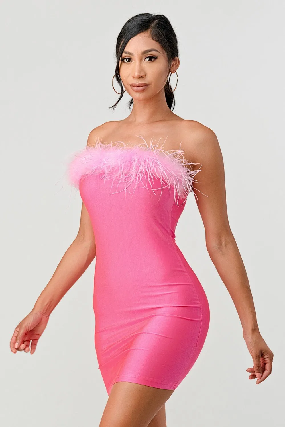 Angel Baby Feather Trim Bandeau Mini Dress