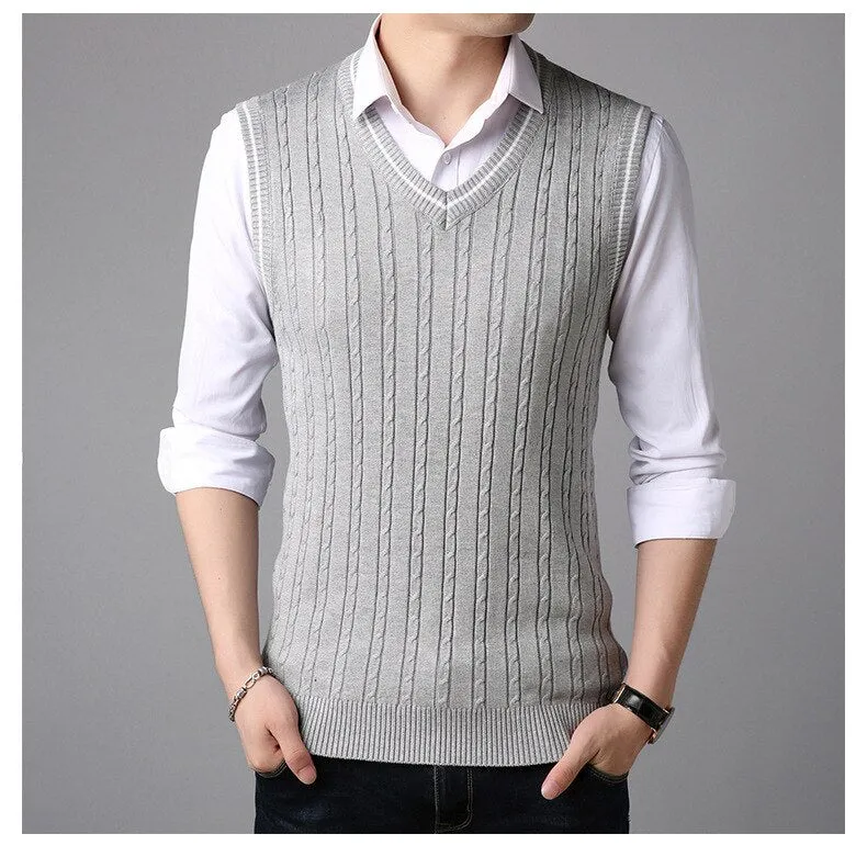 Angelo Ricci™ Casual Knitted V-Neck Elegant Sweater Vest