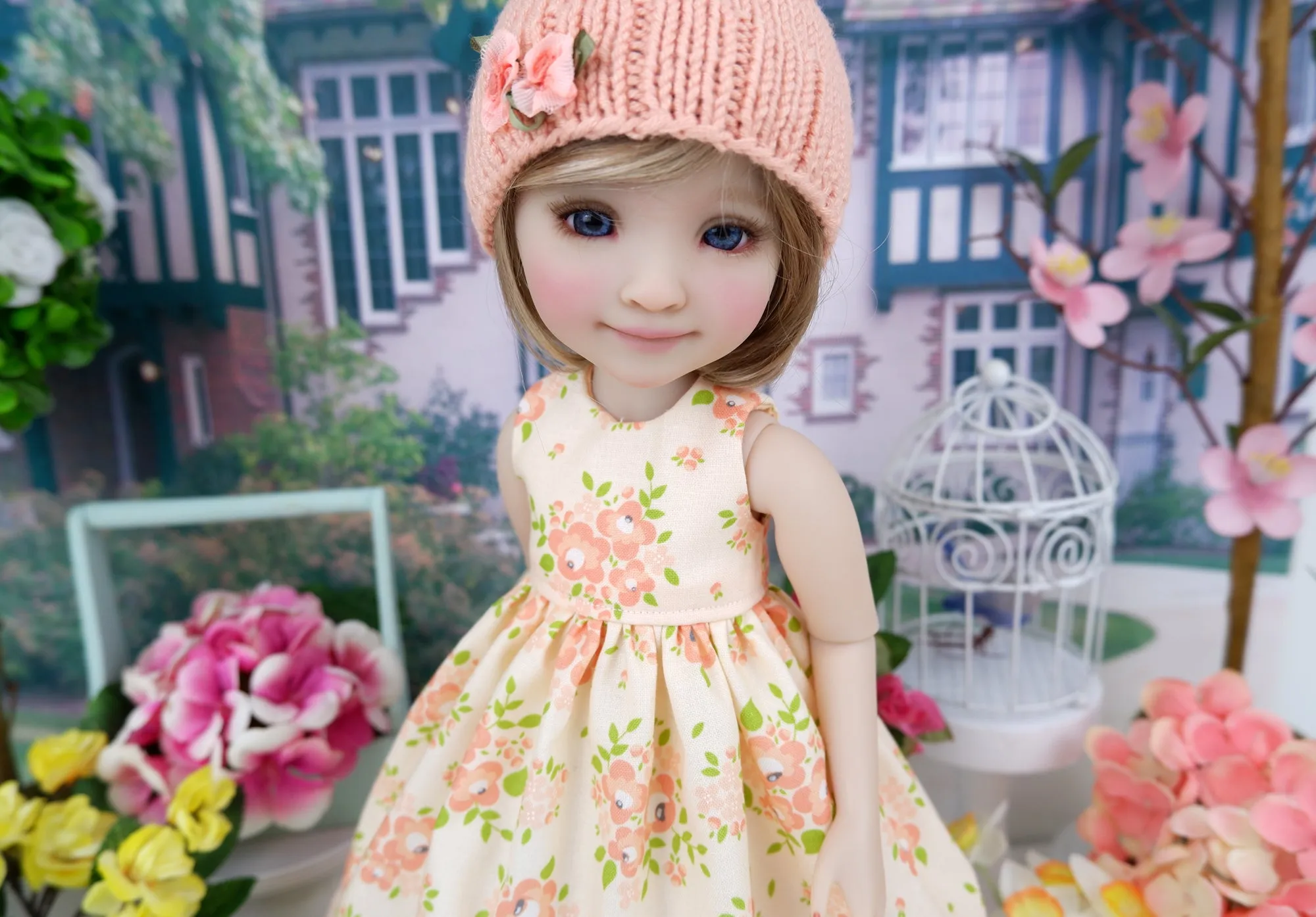 Apricot Floral - dress and sweater set with shoes for Ruby Red Fashion Friends doll