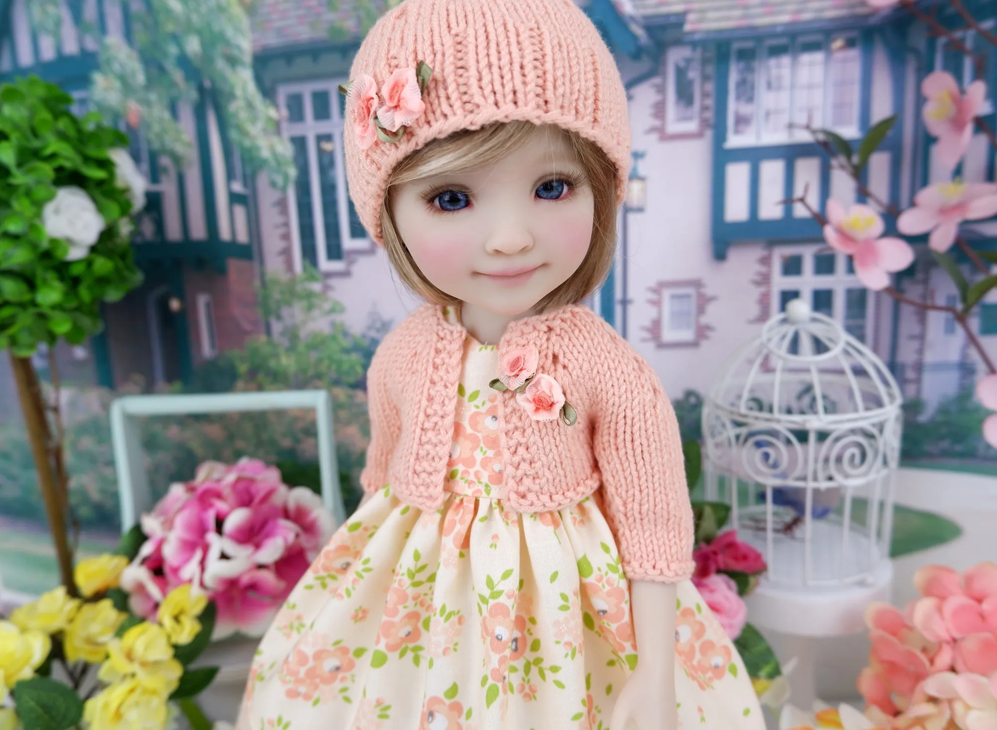 Apricot Floral - dress and sweater set with shoes for Ruby Red Fashion Friends doll