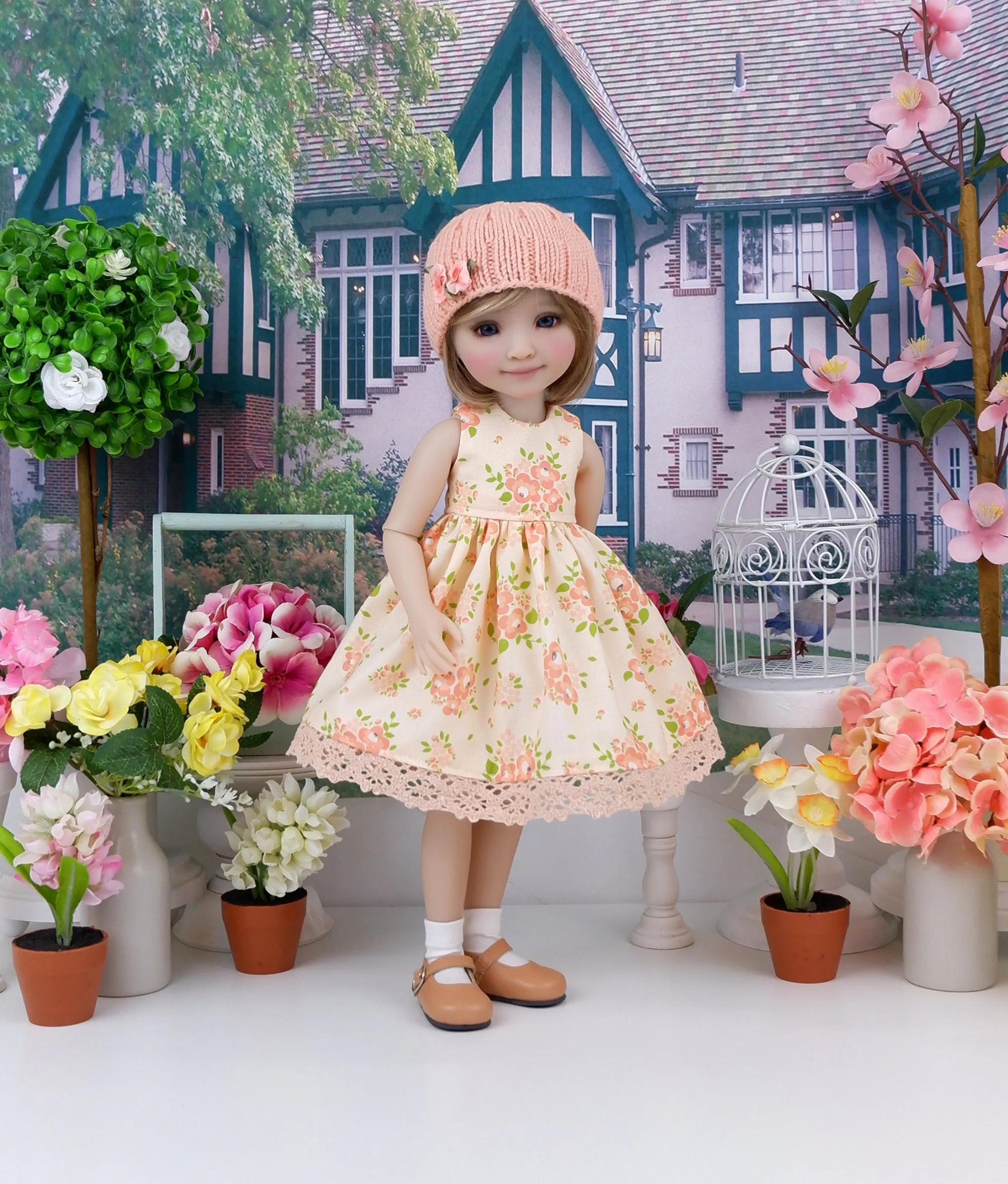Apricot Floral - dress and sweater set with shoes for Ruby Red Fashion Friends doll