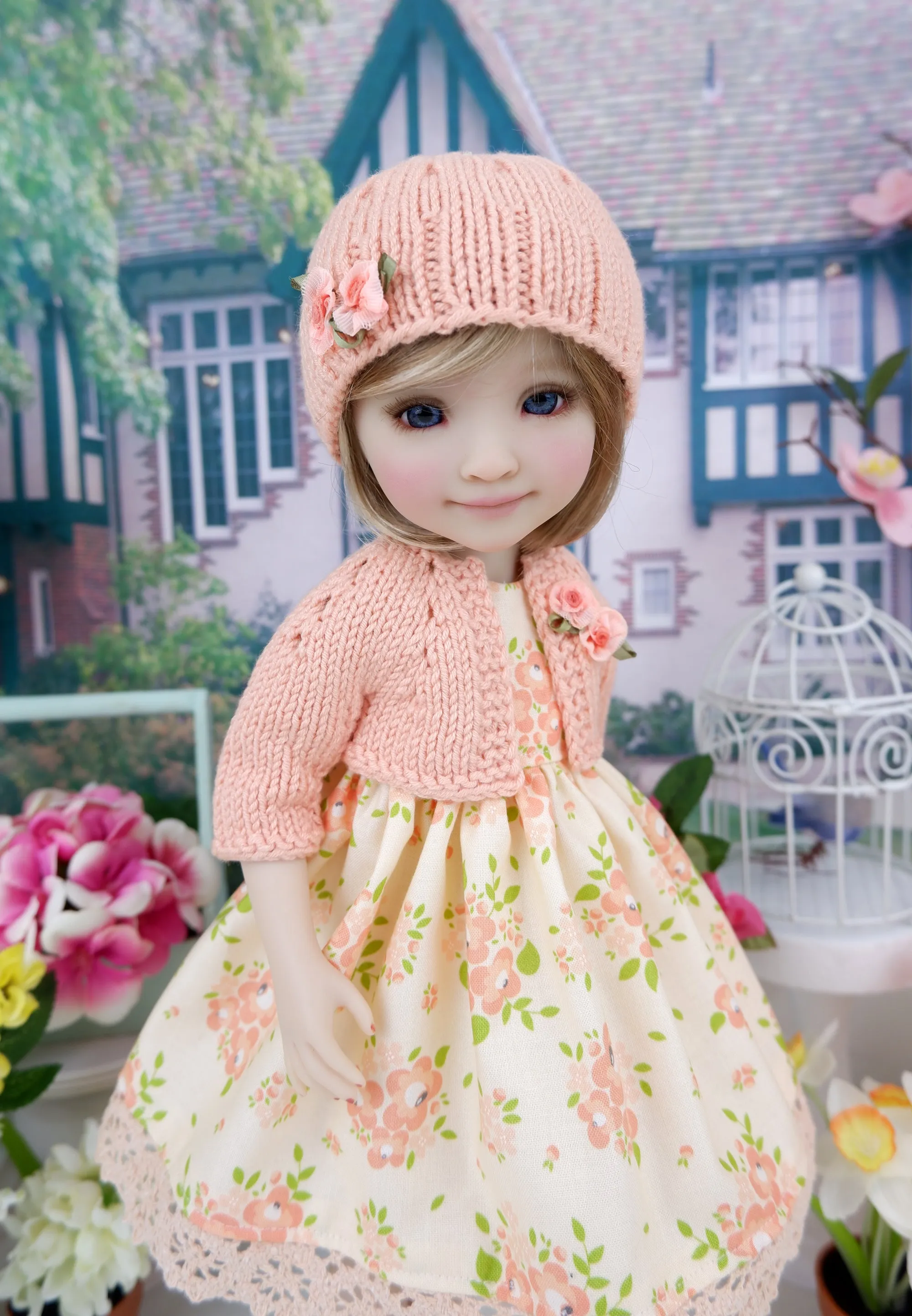 Apricot Floral - dress and sweater set with shoes for Ruby Red Fashion Friends doll