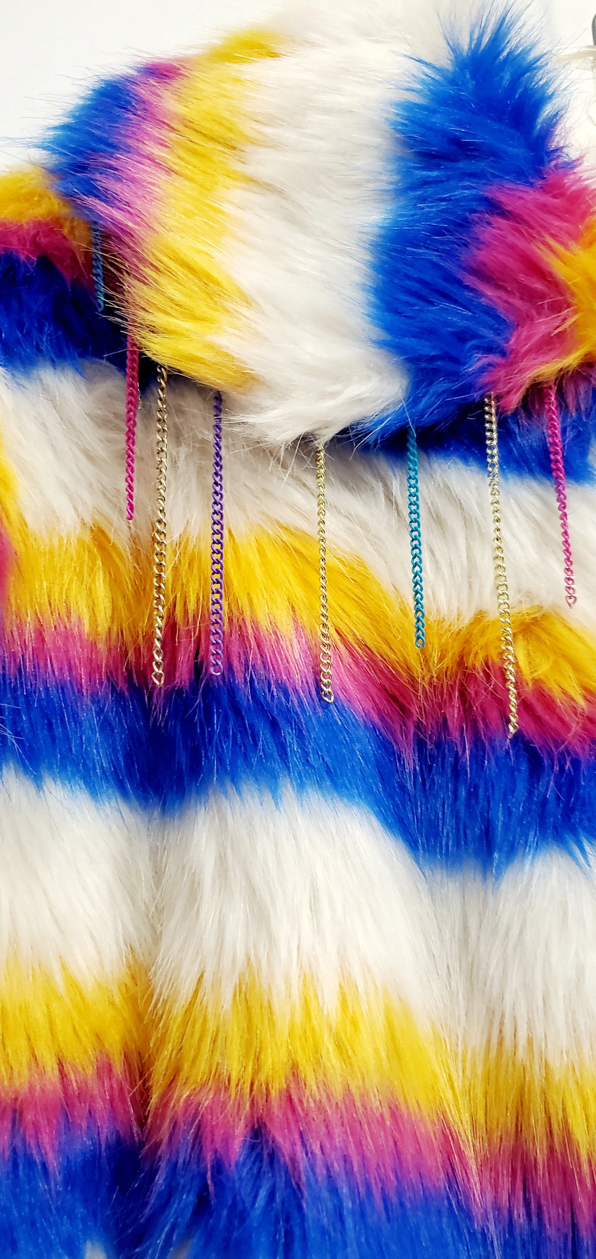 AURORA-Multi-colored Faux Fur Coat with Ombre Chain and Drop Bead Sleeve Details