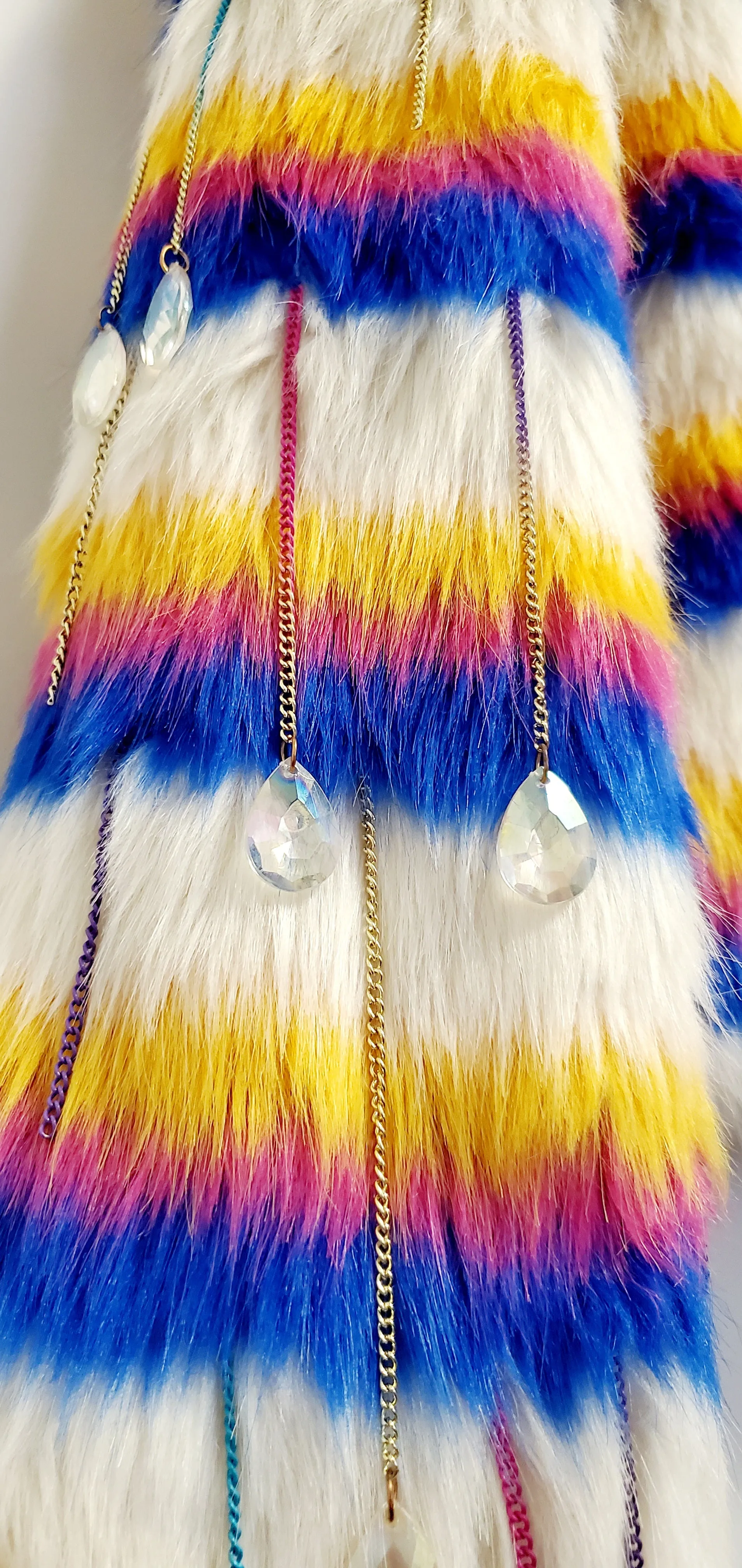 AURORA-Multi-colored Faux Fur Coat with Ombre Chain and Drop Bead Sleeve Details