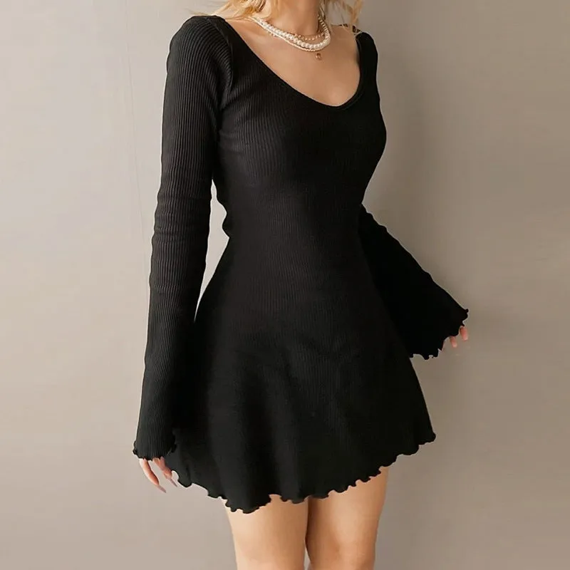Autumn Knit Personalized Fashion Black and White Slim Fit Dress