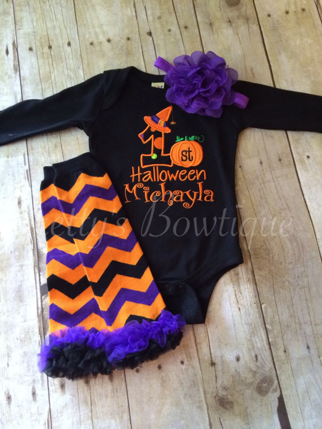 Baby Girls First Halloween Outfit with T Shirt or Bodysuit, Legwarmers and Flower Headband – Sizes 3 Month to Youth