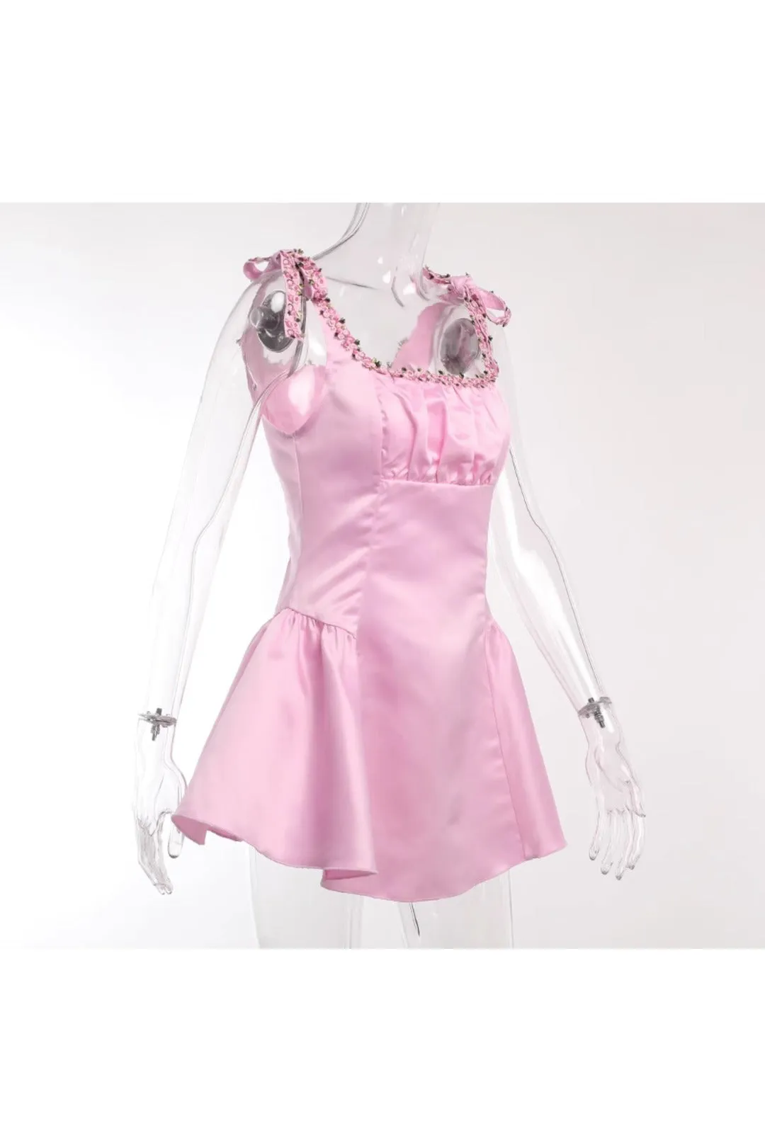 Baby Pink Gathered Floral Dress