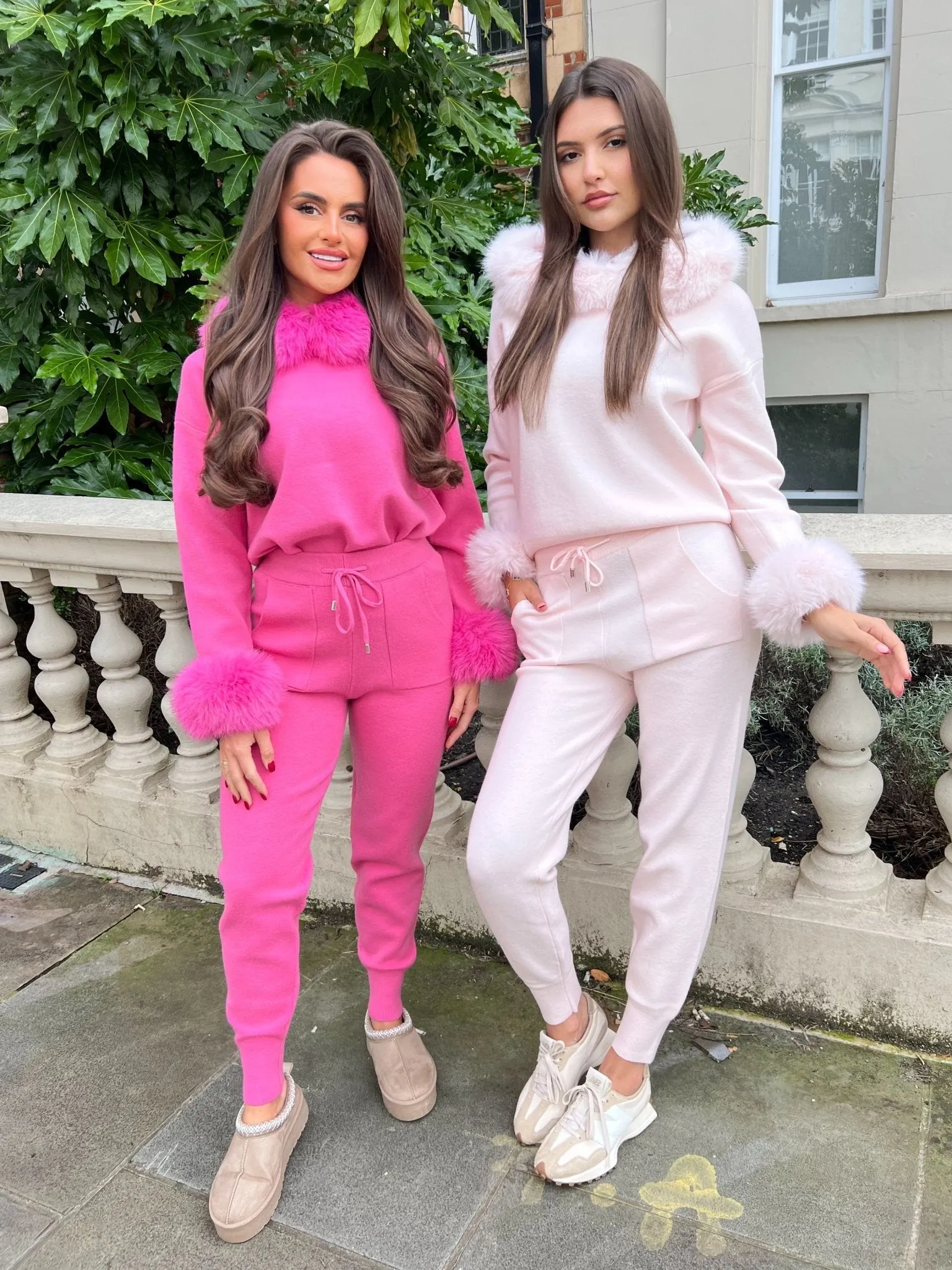 Baby Pink Premium Faux Fur Trim Hood & Cuff Jogger Tracksuit