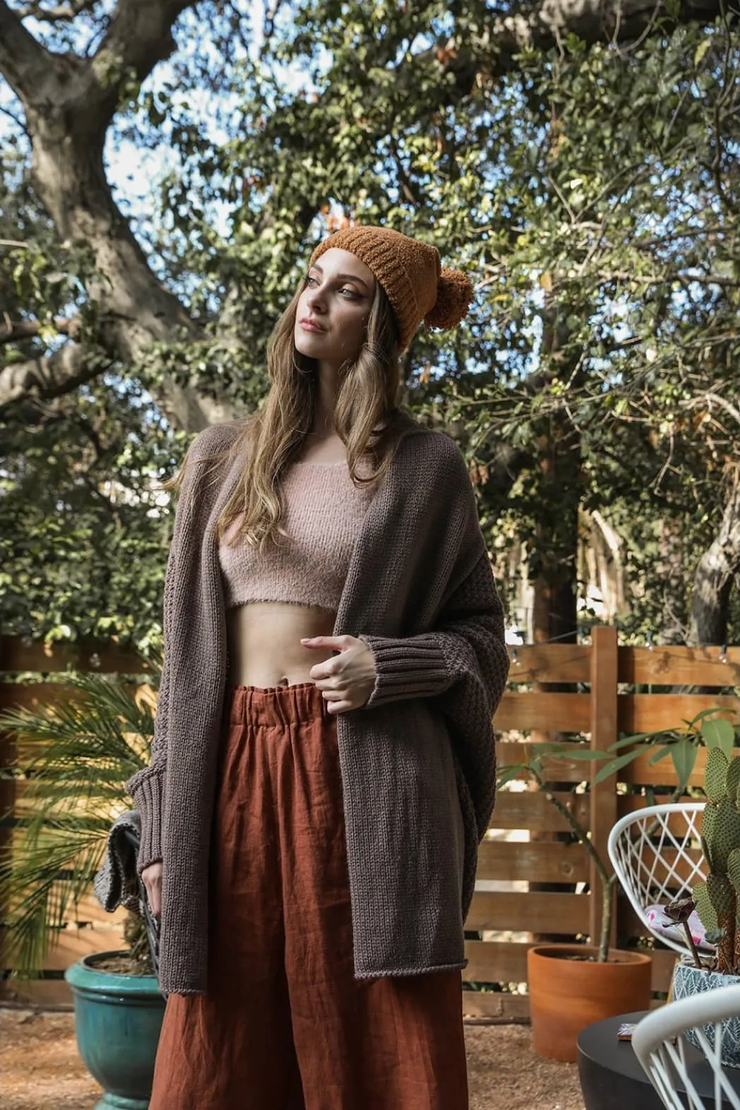 Bat Sleeve Knit Cardigan (Mocha)