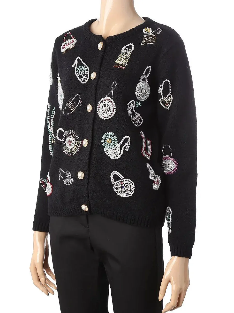 Bead-Embellished Wool-Blend Cardigan Sweater