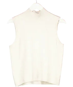 Beige High Neck Sleeveless Knitted Vest UK M