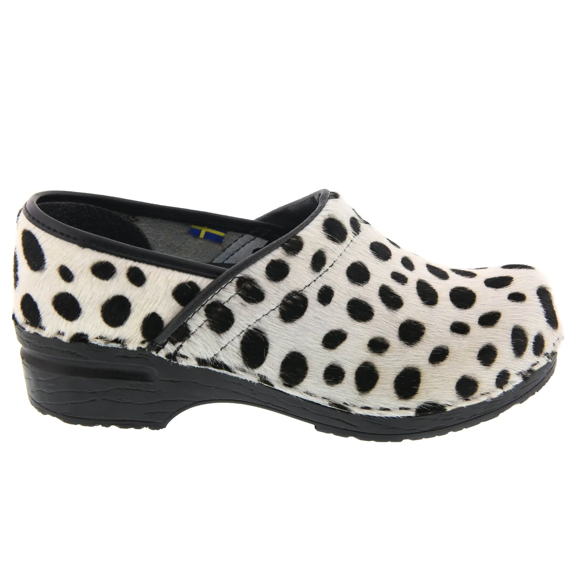 BJORK PROFESSIONAL Safari Leather and Fur Clogs in Ocelot Print - CLOSEOUT