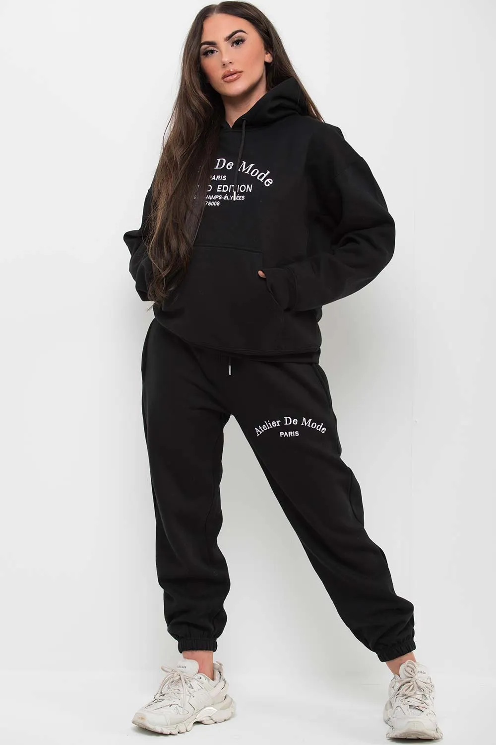 Black Hoodie and Joggers Loungewear Set Limited Edition Slogan