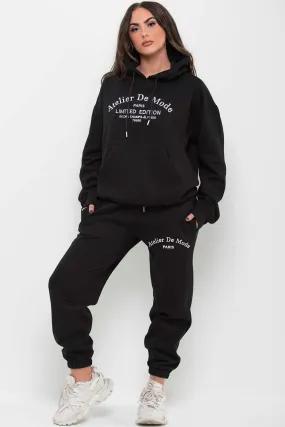 Black Hoodie and Joggers Loungewear Set Limited Edition Slogan
