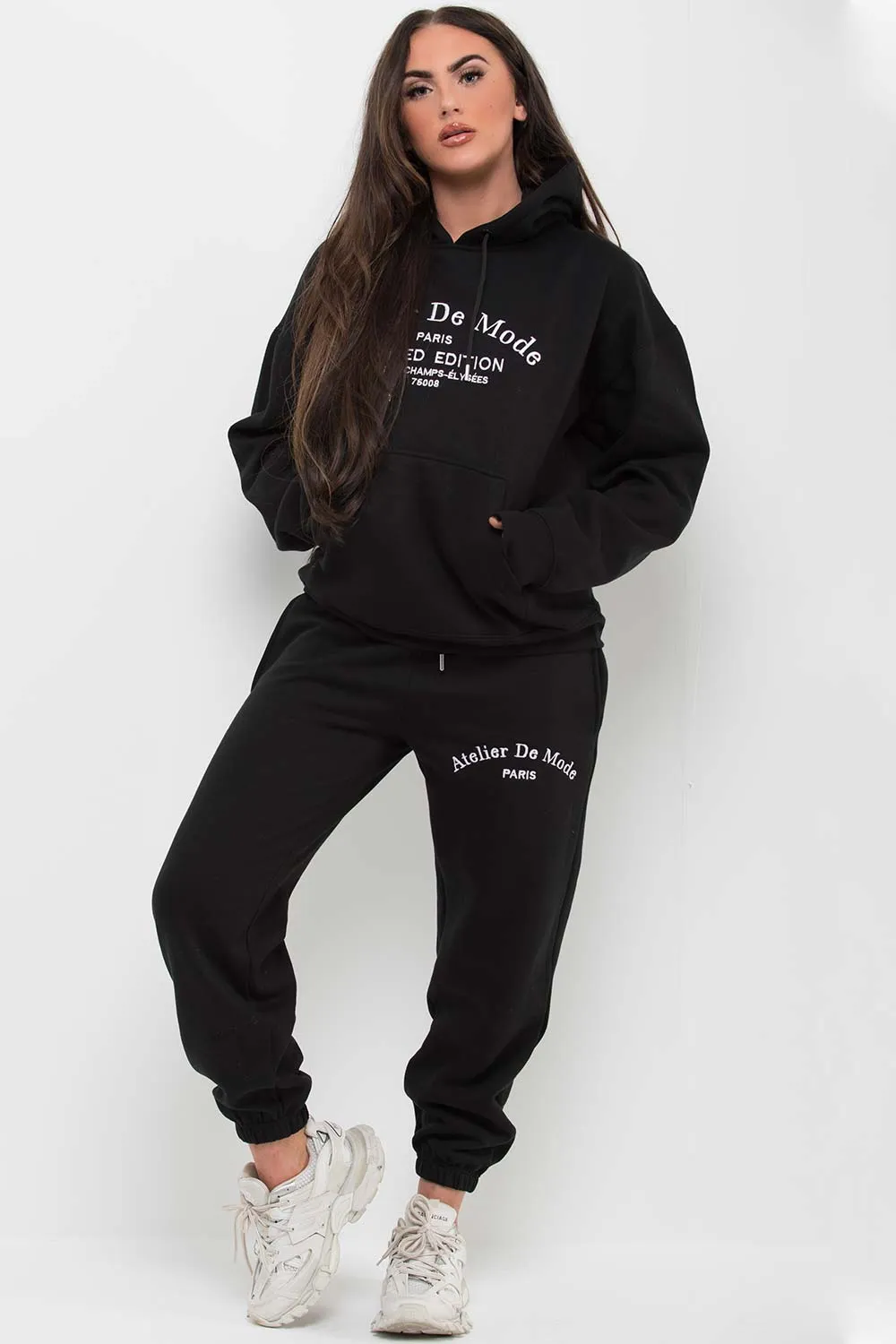 Black Hoodie and Joggers Loungewear Set Limited Edition Slogan