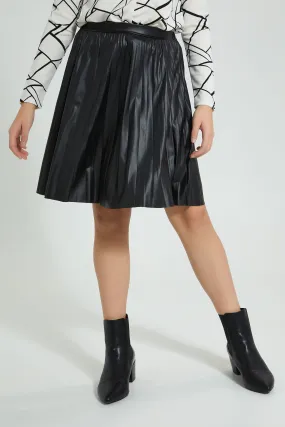 Black PU Pleated Skirt