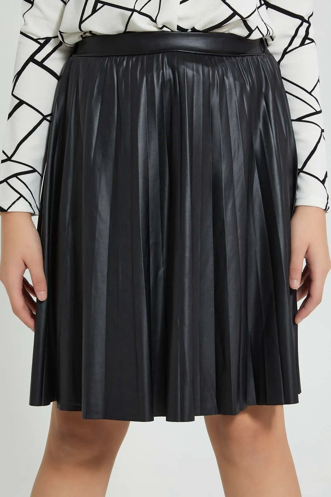 Black PU Pleated Skirt
