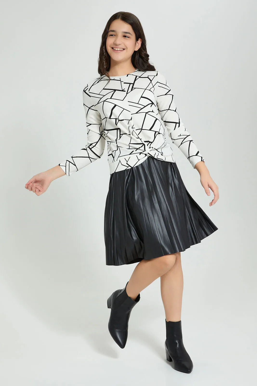 Black PU Pleated Skirt