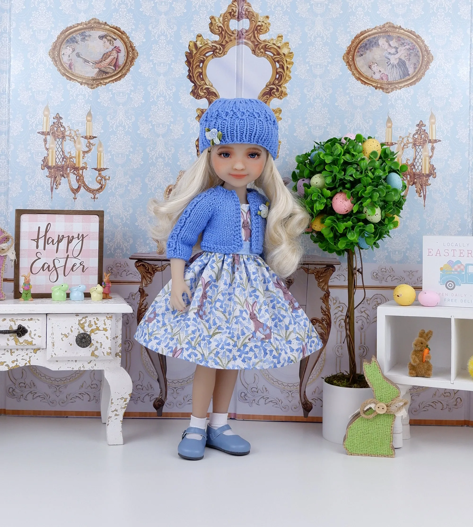 Bluebell Bunny - dress and sweater set with shoes for Ruby Red Fashion Friends doll