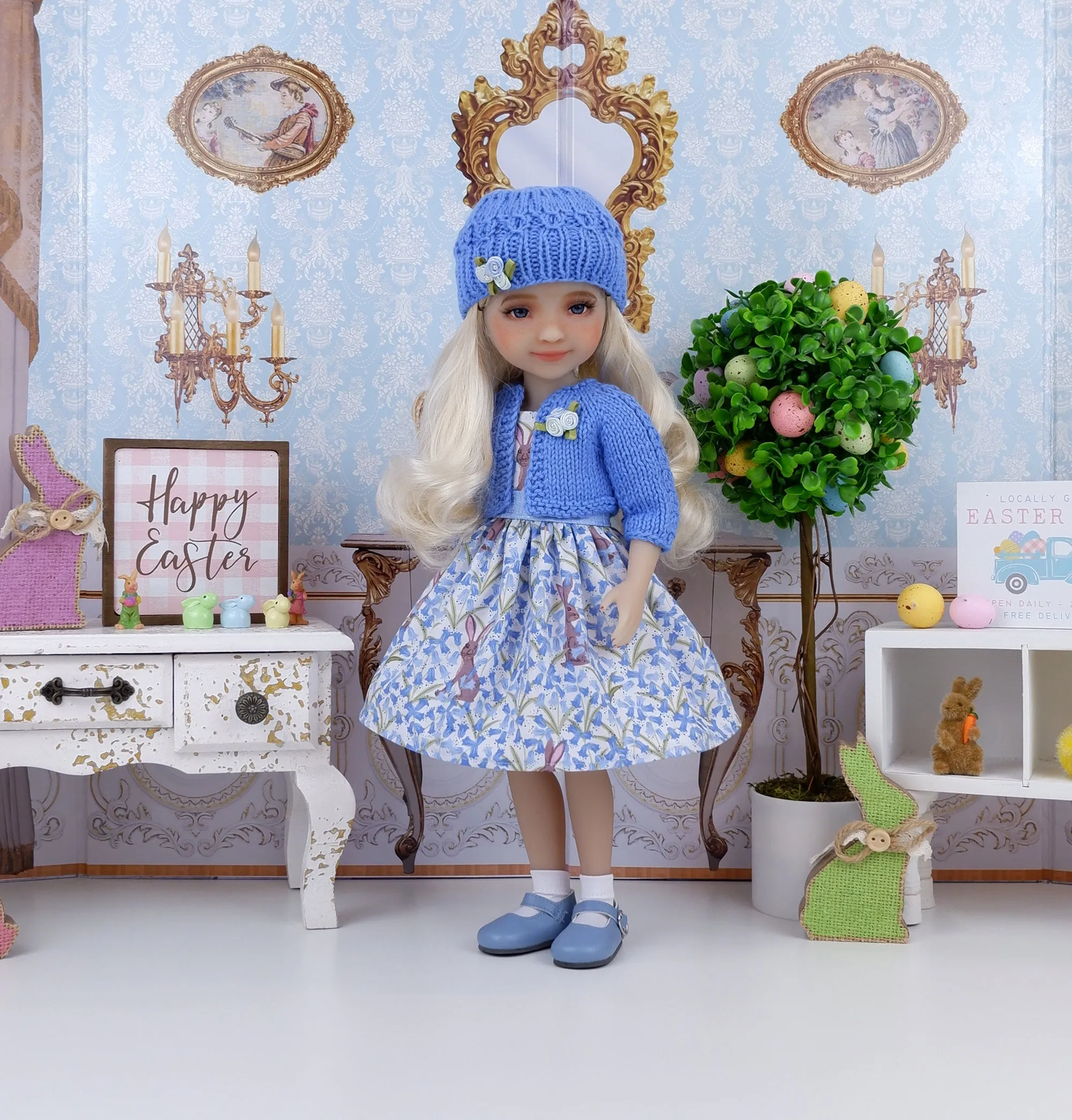 Bluebell Bunny - dress and sweater set with shoes for Ruby Red Fashion Friends doll