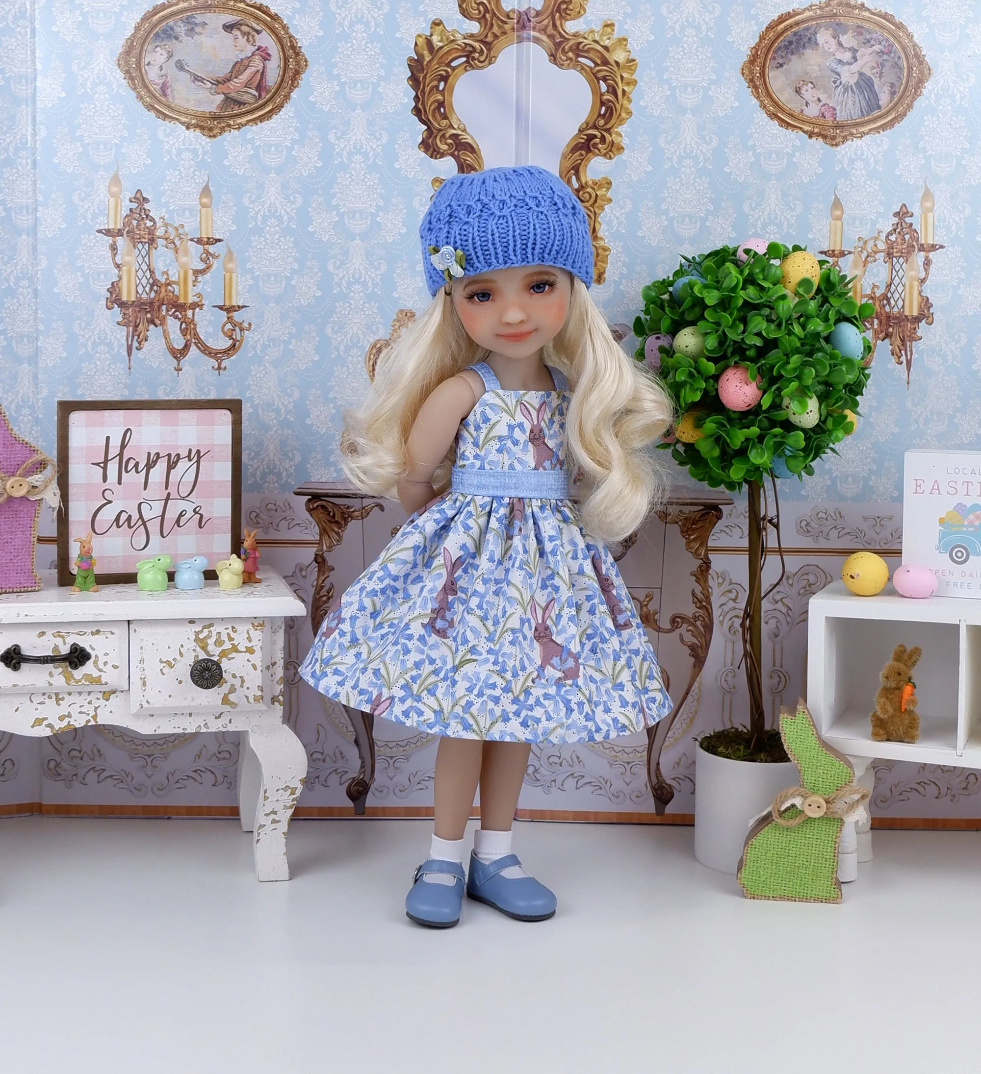 Bluebell Bunny - dress and sweater set with shoes for Ruby Red Fashion Friends doll