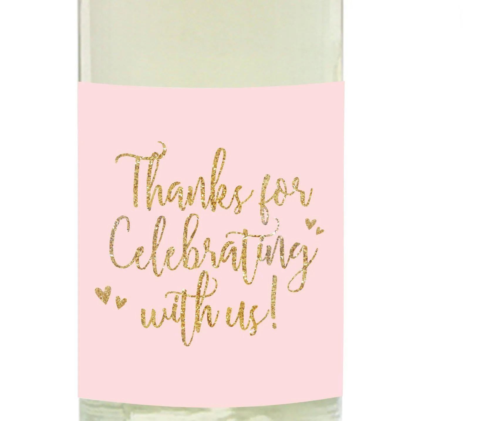 Blush Pink Gold Glitter Print Wedding Wine Bottle Label Stickers
