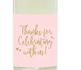 Blush Pink Gold Glitter Print Wedding Wine Bottle Label Stickers
