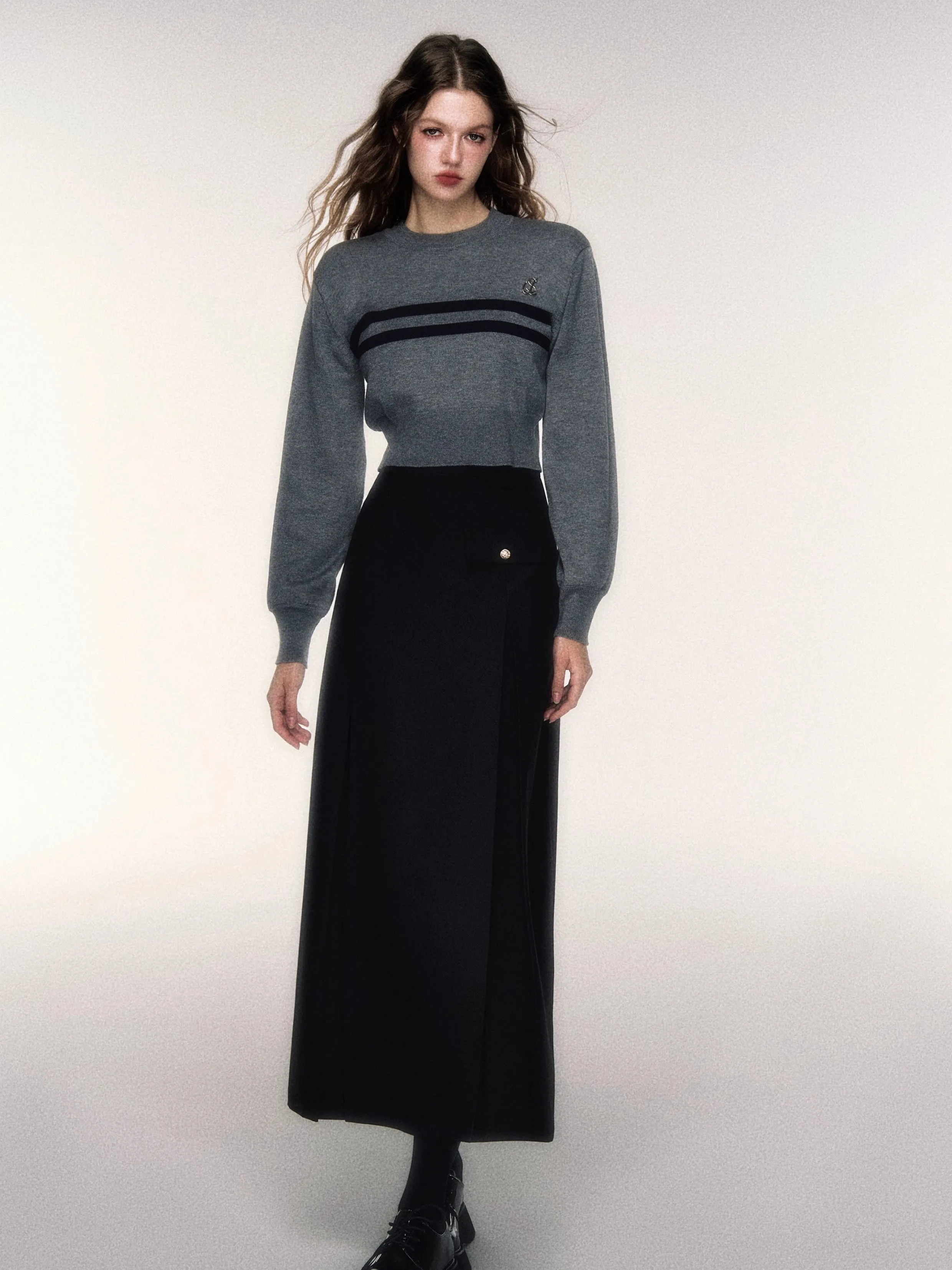 Box Pleated Long Skirt