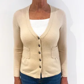 Buff Beige Cashmere V-Neck Cardigan Medium