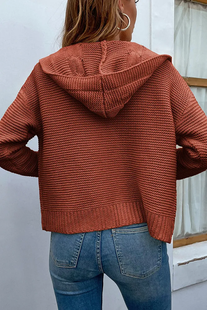 Cable Knit Open Front Cardigan With Hood