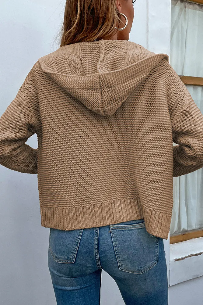 Cable Knit Open Front Cardigan With Hood
